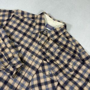 Vintage Pendleton Wool Shirt Mens L USA Plaid Gray Tan 100% Virgin Wool